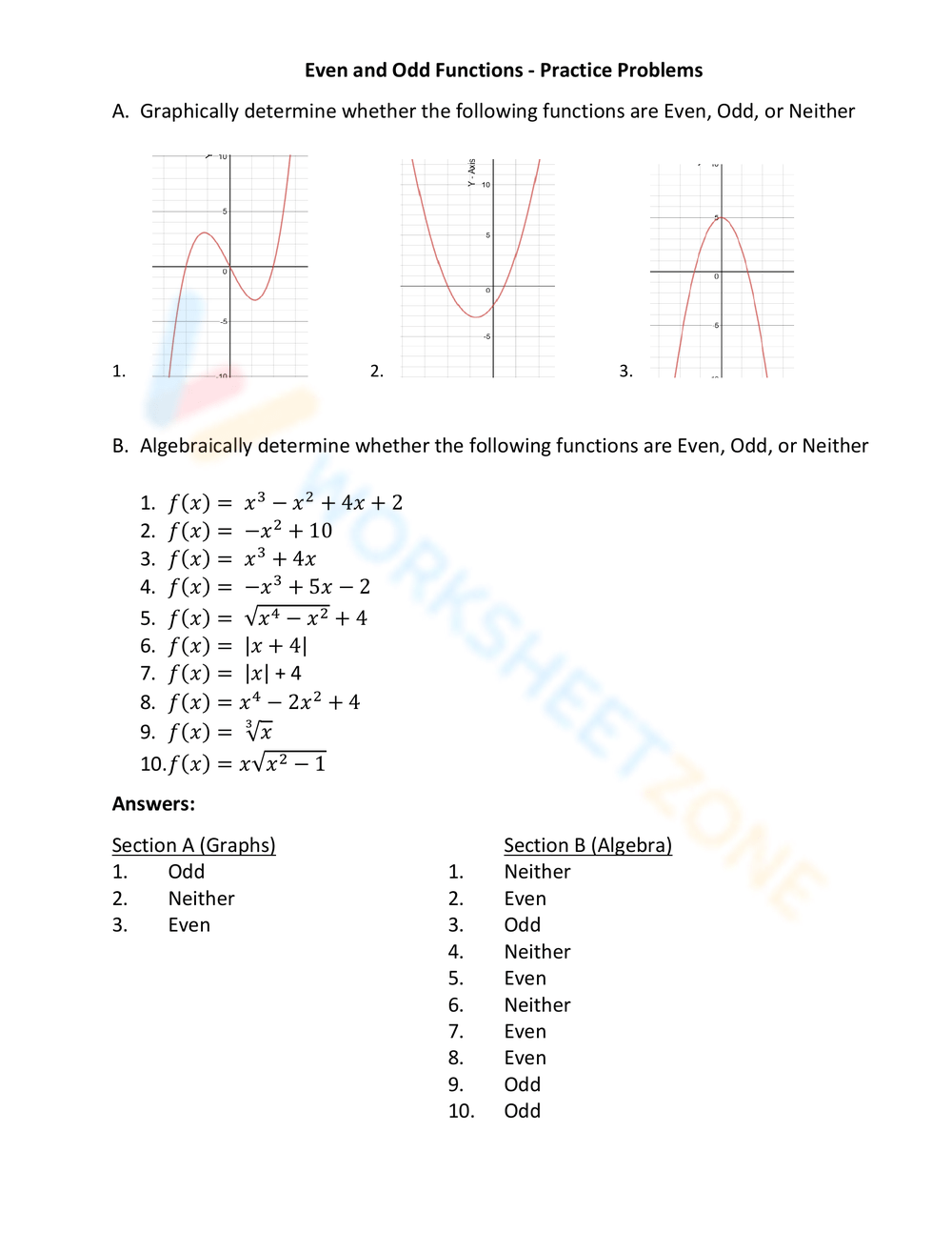 odd or even function worksheets