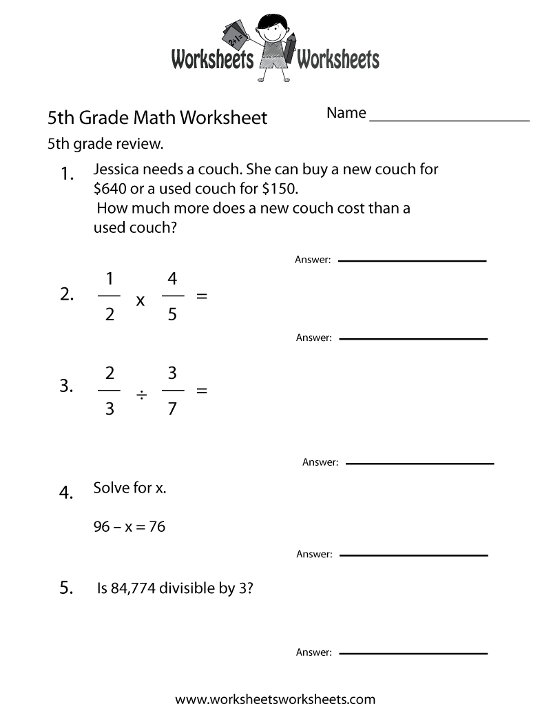 free math worksheets for 5th graders