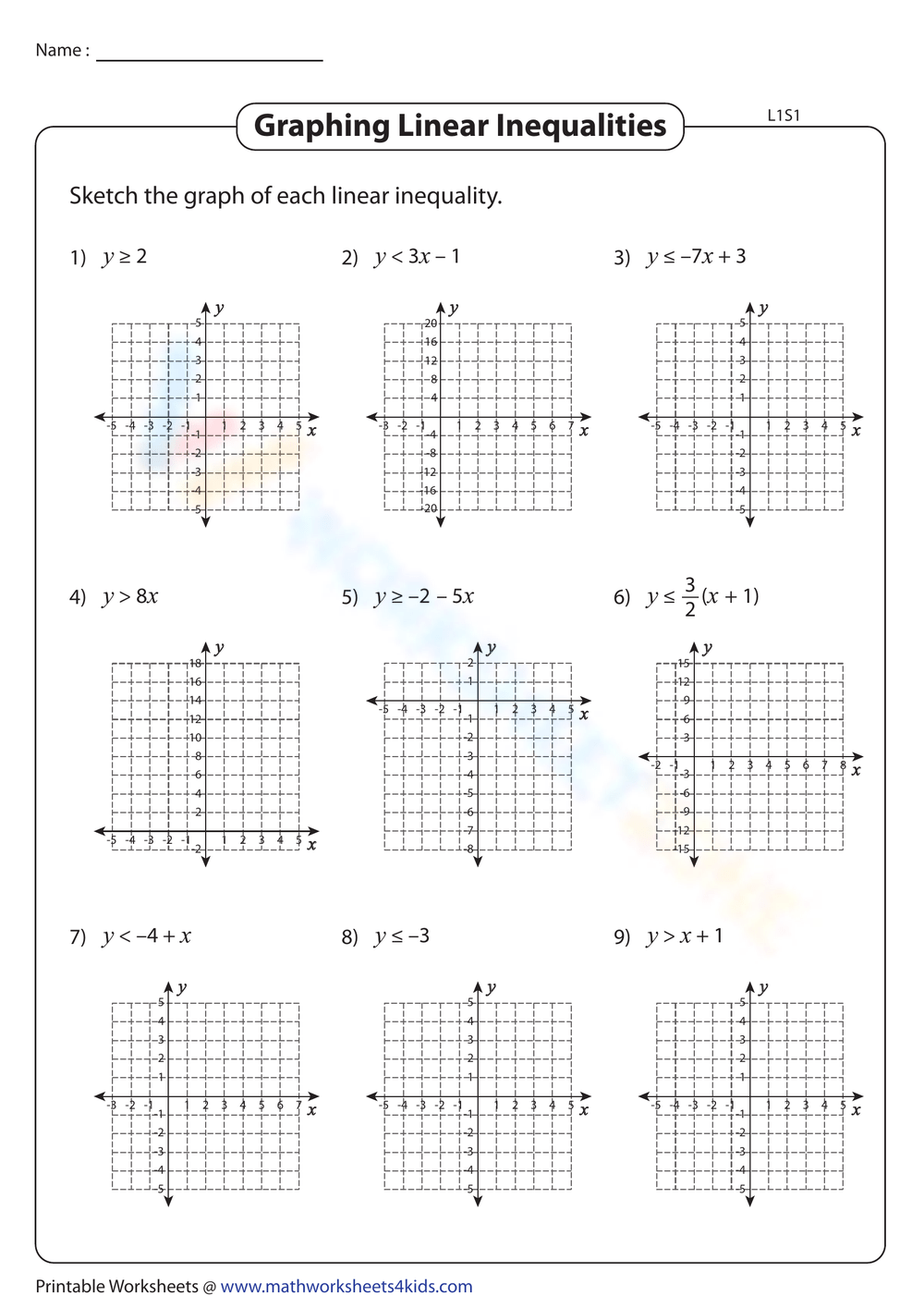 Free Printable Graphing Linear Inequalities Worksheets Worksheets Library