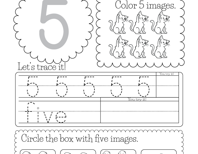 Free Printable Number Five Worksheet