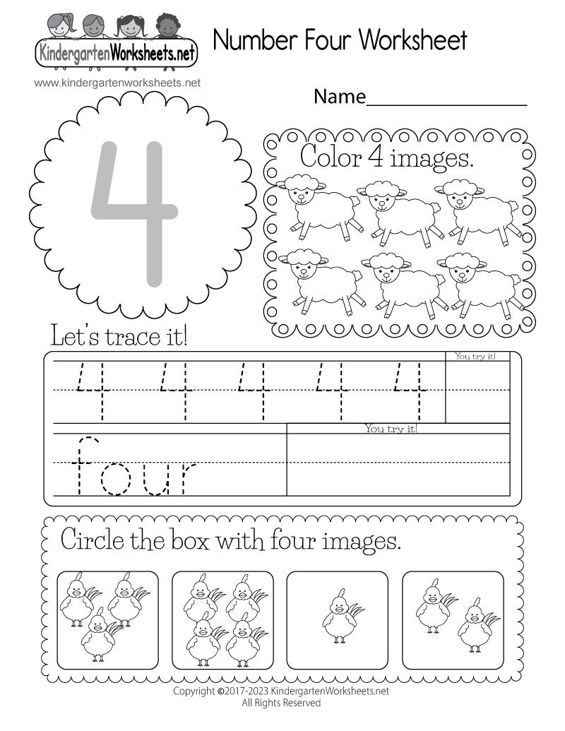number 4 worksheets for preschool