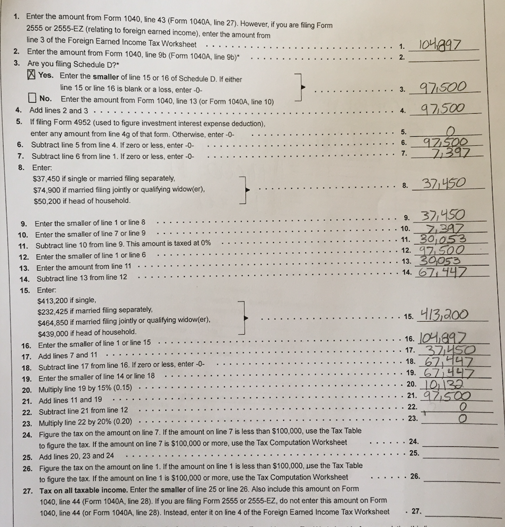 qualified dividends and capital gain tax worksheet line 16