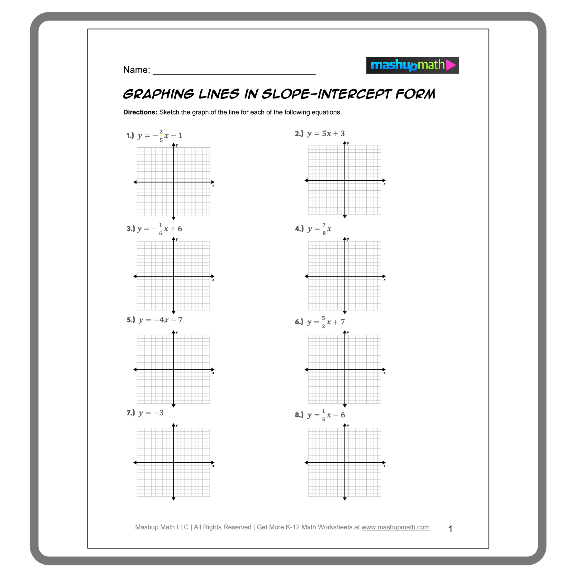 slope-intercept form worksheet