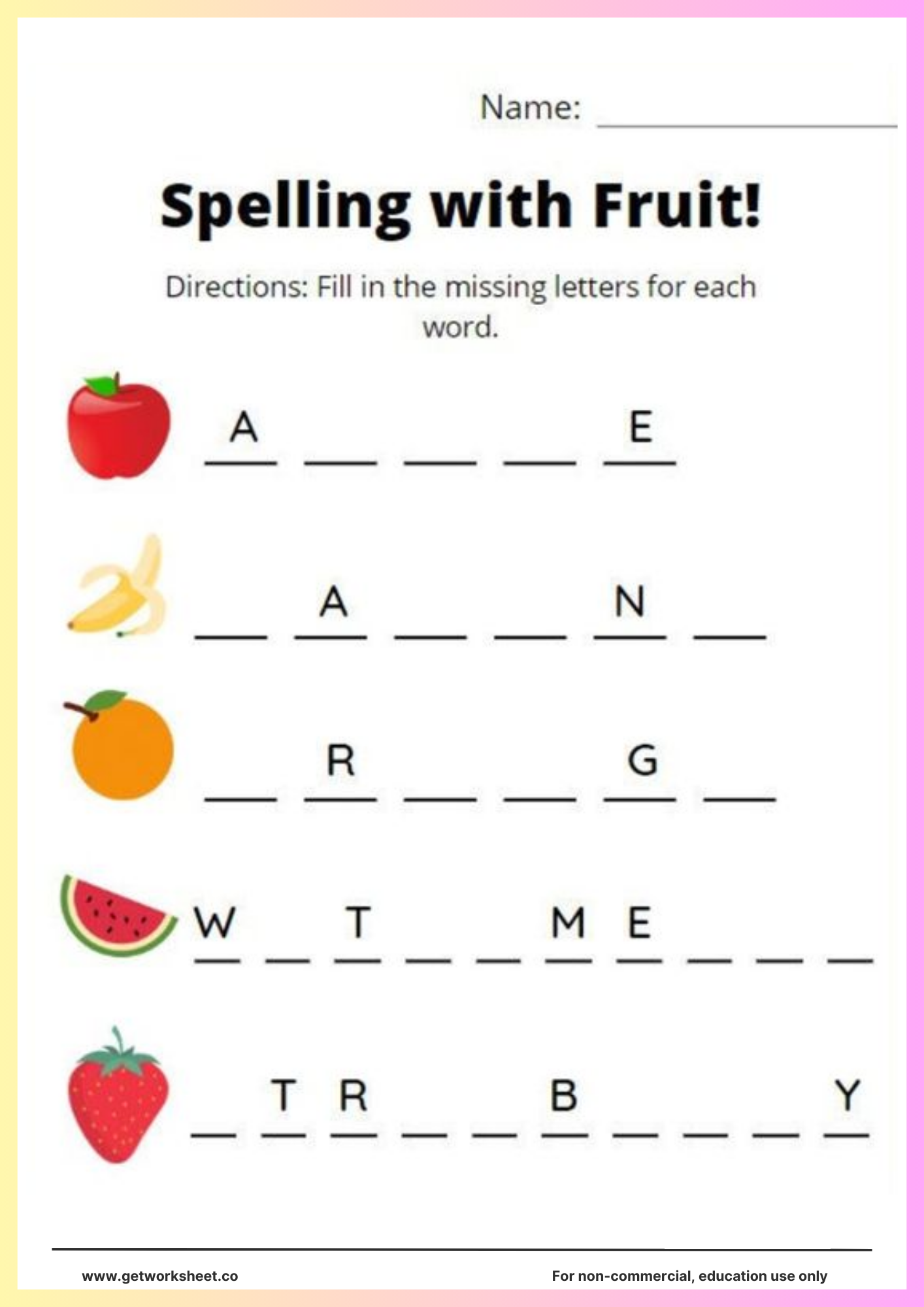 free spelling worksheets