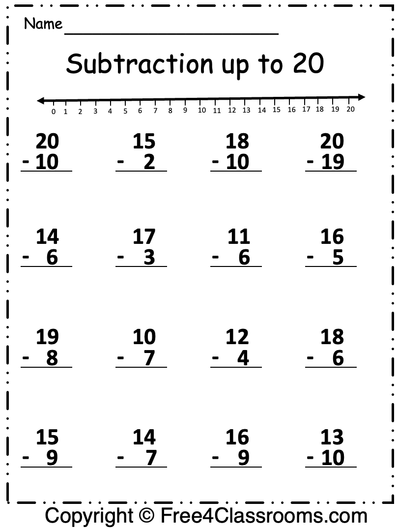 Free Subtraction Up To 20 Worksheet Free Worksheets 