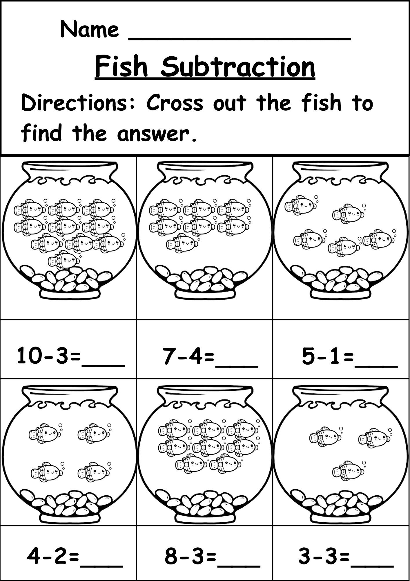 subtraction kindergarten worksheet