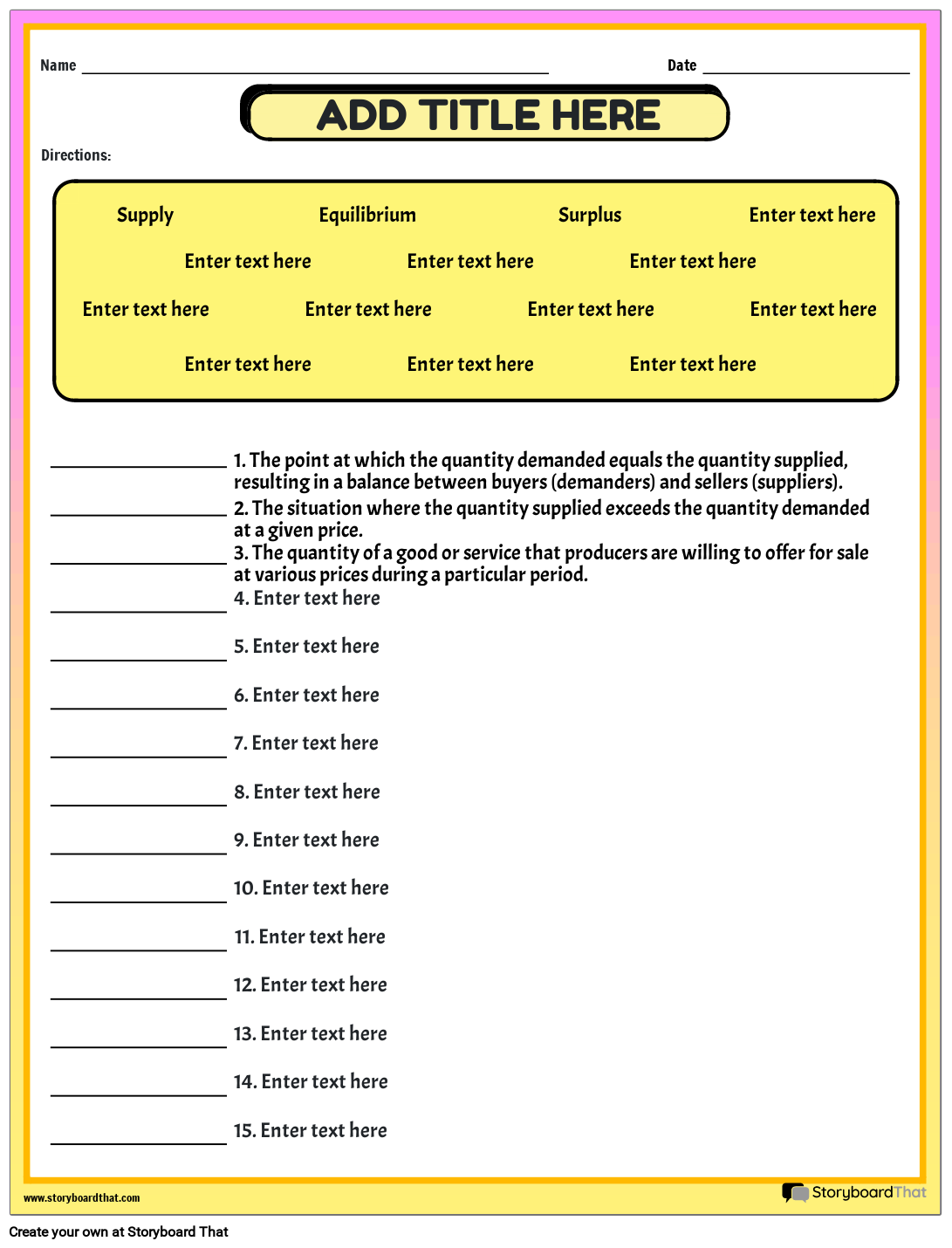 supply and demand worksheet