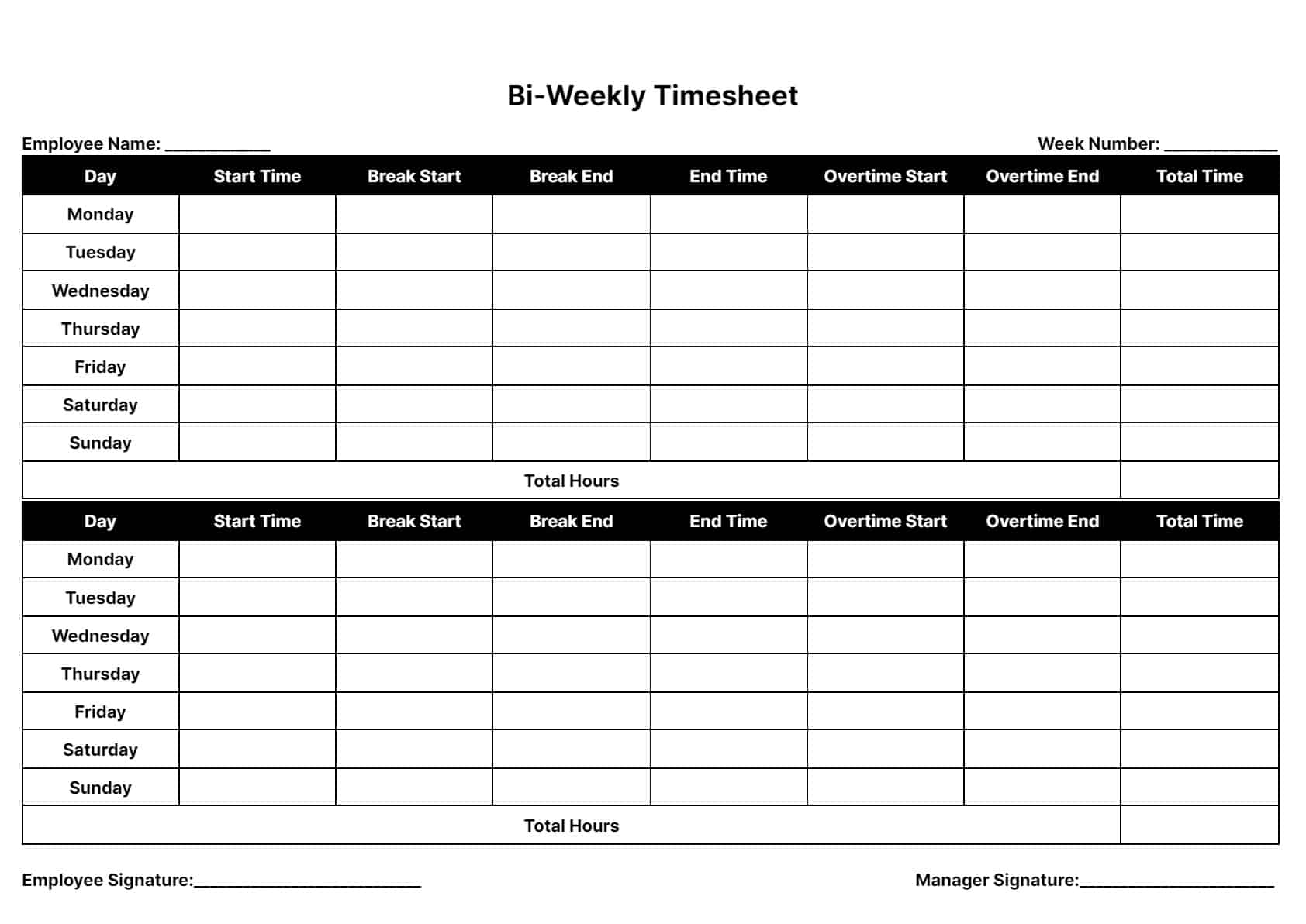 Free Timesheet Templates Download Daily Weekly And Monthly Time 
