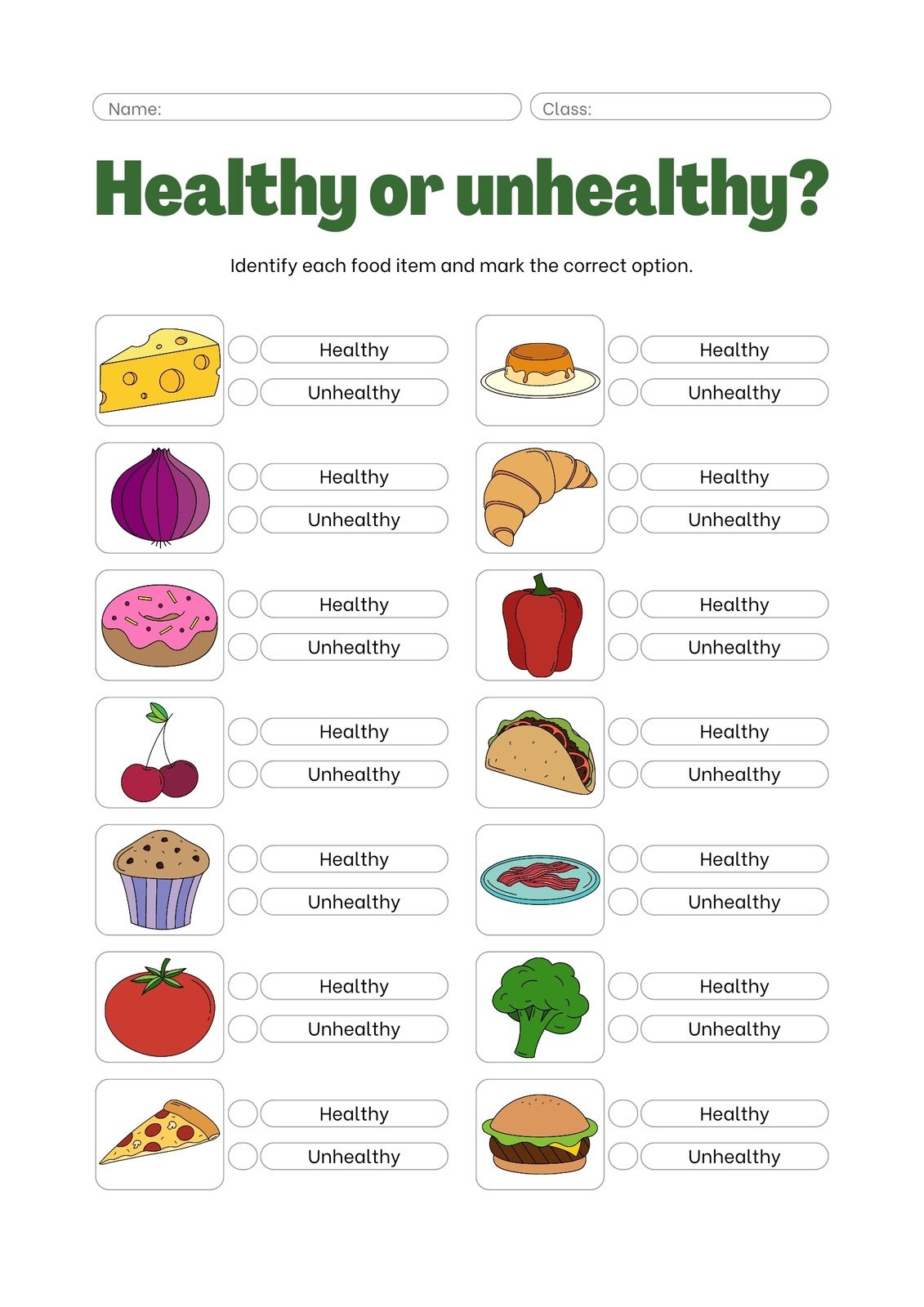 printable healthy and unhealthy food worksheet pdf grade 4