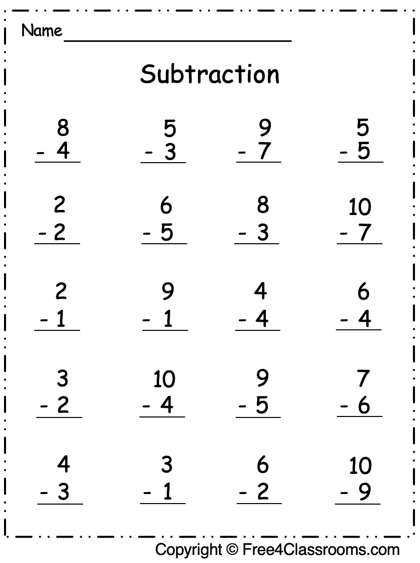 Free Vertical Subtraction Worksheet 1 Digit Free Worksheets Free4Classrooms