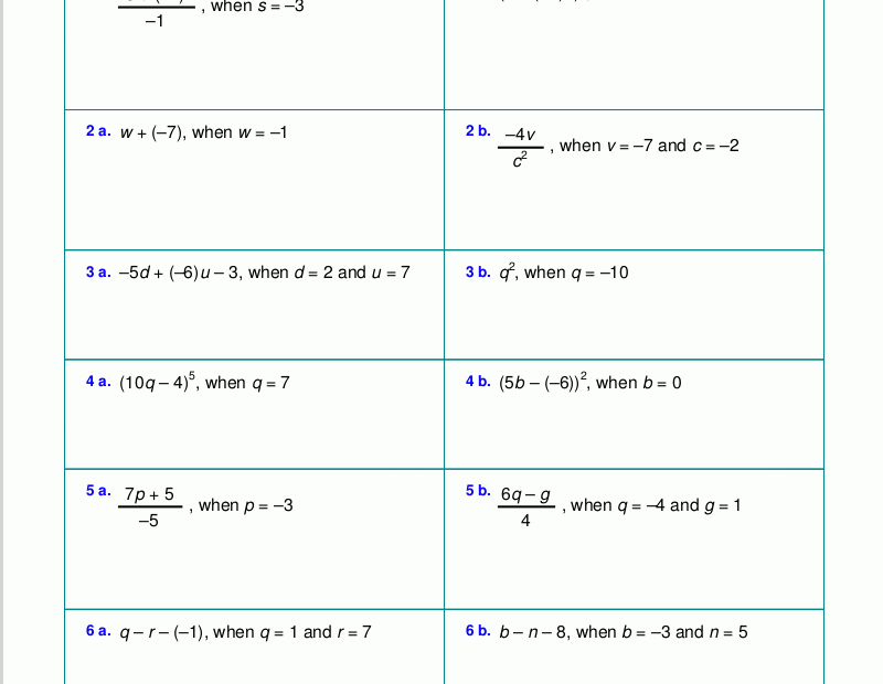Free Worksheets For Evaluating Expressions With Variables Grades 6 8 Pre algebra And Algebra 1