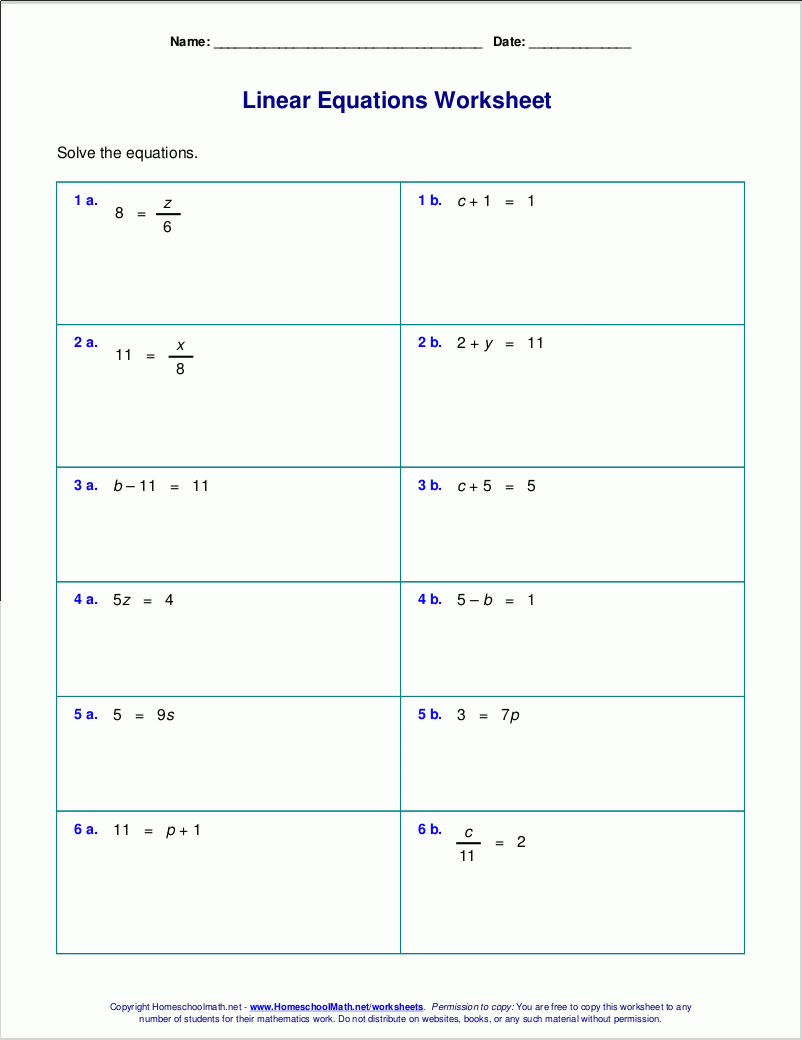 solving 1 step equations worksheet