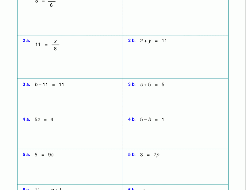 Free Worksheets For Linear Equations grades 6 9 Pre algebra