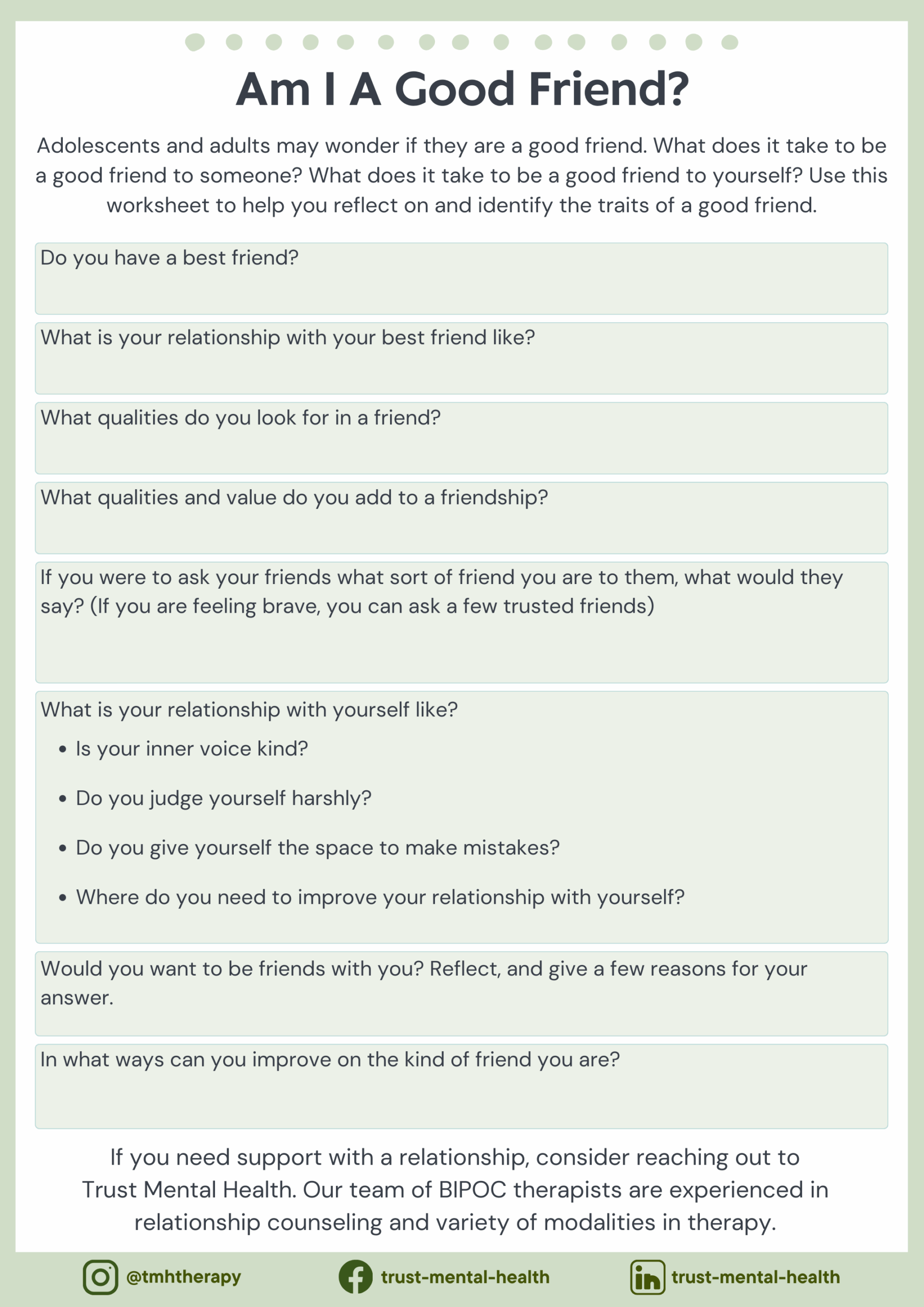 friendship worksheets