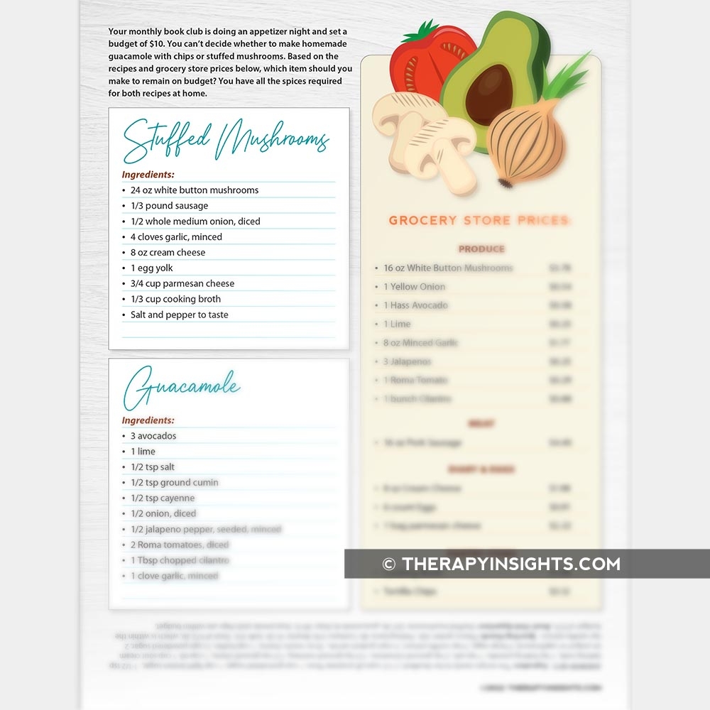 Functional Math Worksheet Adult And Pediatric Printable Resources For Speech And Occupational Therapists