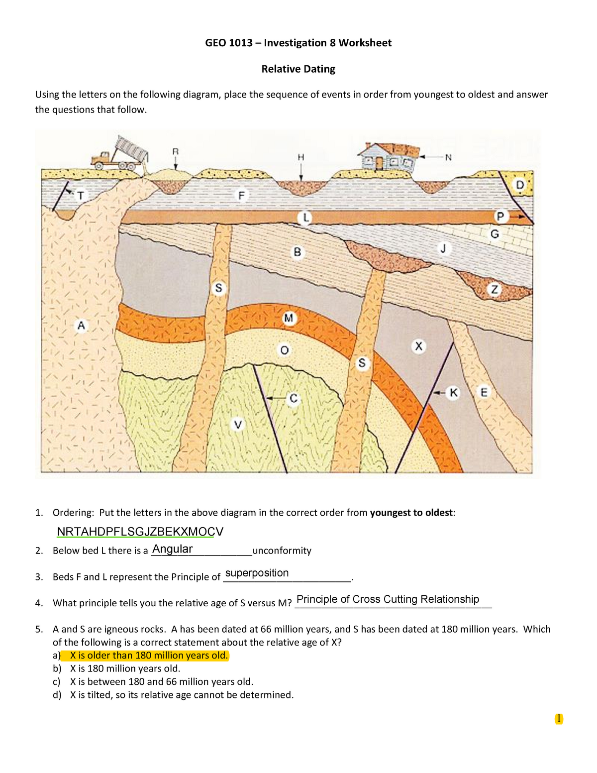 relative dating worksheet