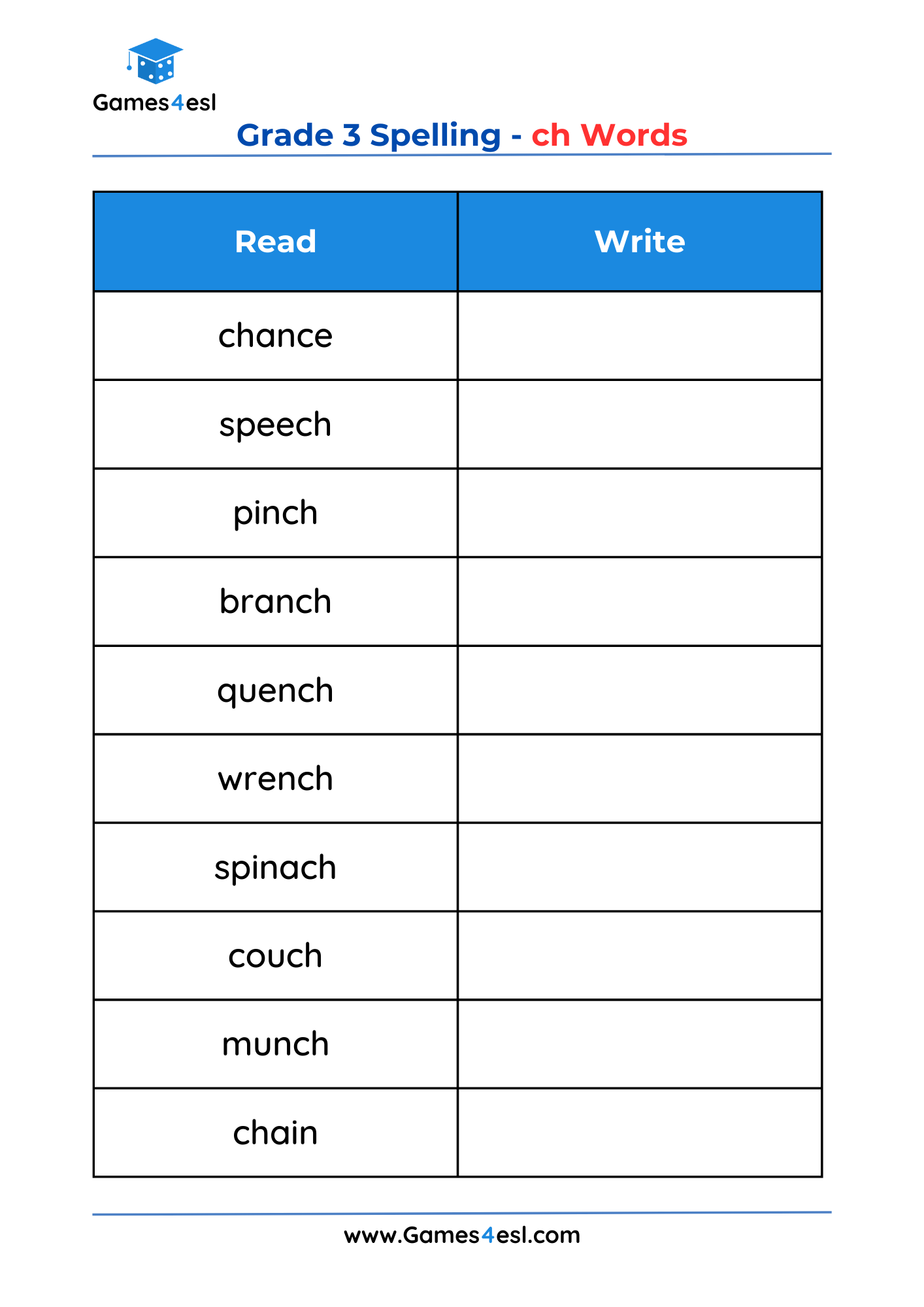 Grade 3 Spelling Words Worksheets Games4esl