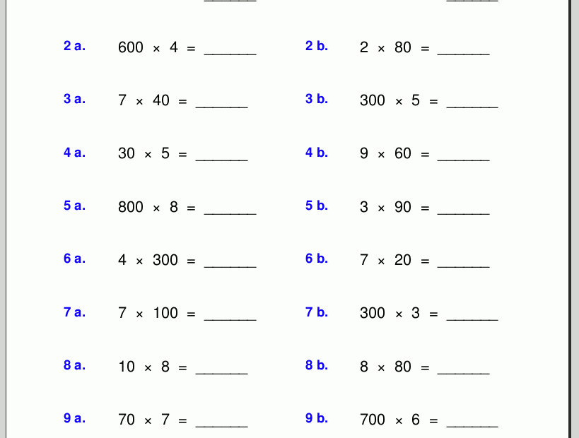 Grade 4 Multiplication Worksheets