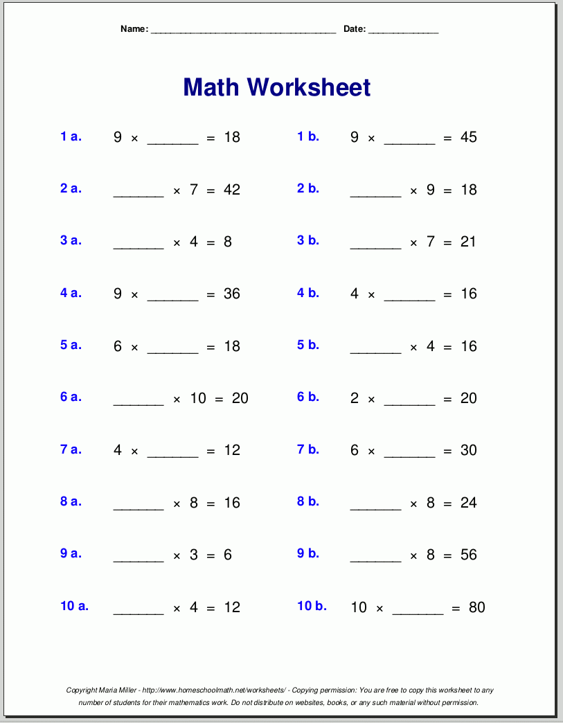 4th grade math worksheets printable