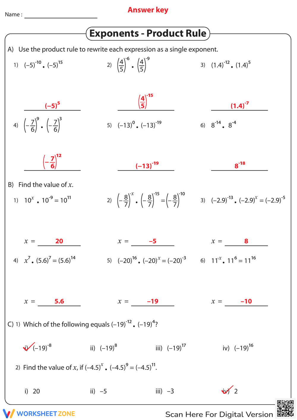 Grade 7 Properties Of Exponents Worksheets 2025