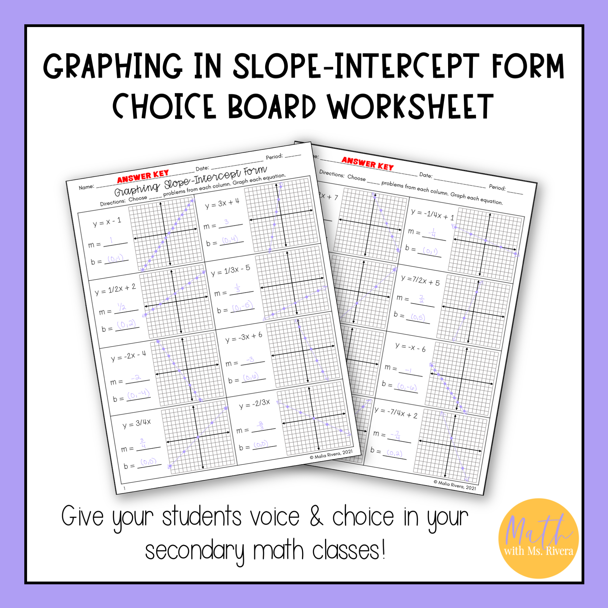 graphing slope intercept form worksheet