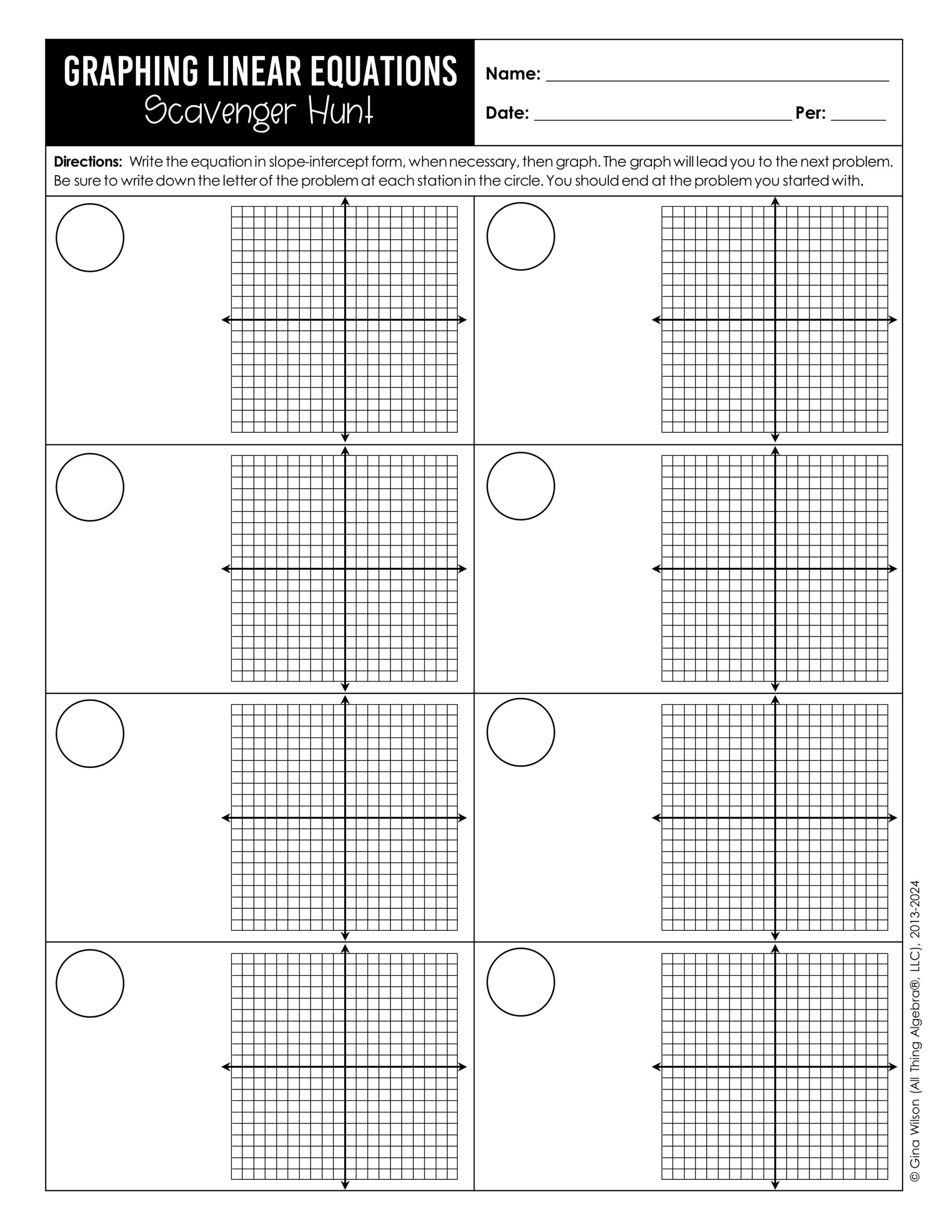 Graphing Linear Equations Scavenger Hunt