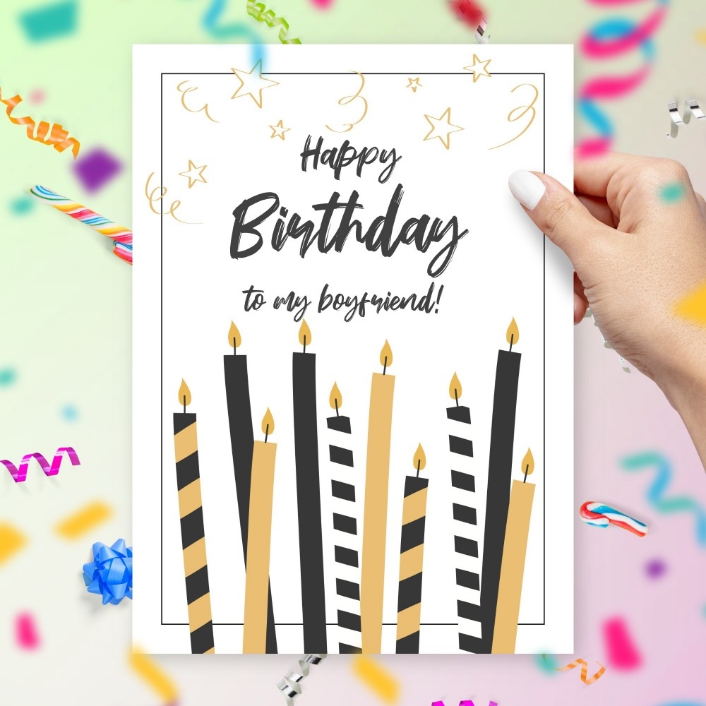Happy Birthday Card For Boyfriend With Candles Template Editable Online
