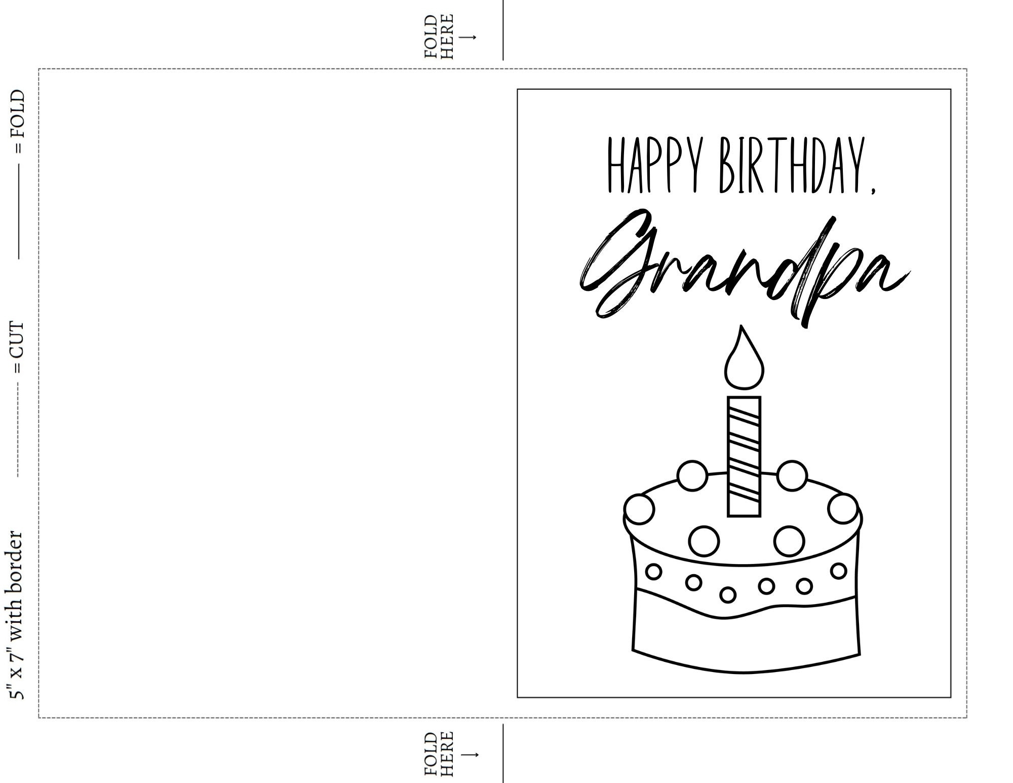 Happy Birthday Grandpa Printable Coloring Card 5x7