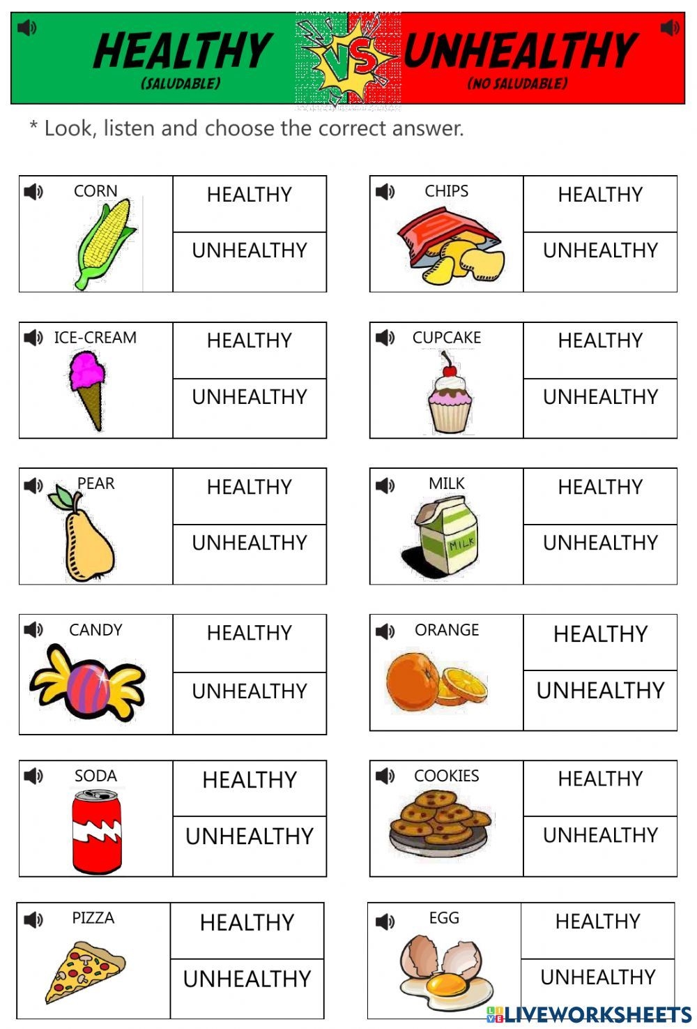 Healthy Unhealthy Food Online Worksheet For Primary You Can Do 