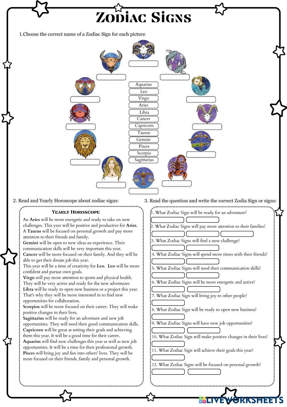 Horoscope Zodiac Signs Live Worksheets Worksheets Library
