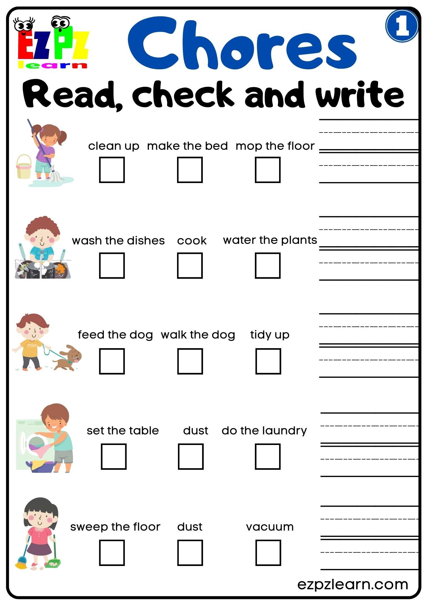 printable household chores worksheet pdf