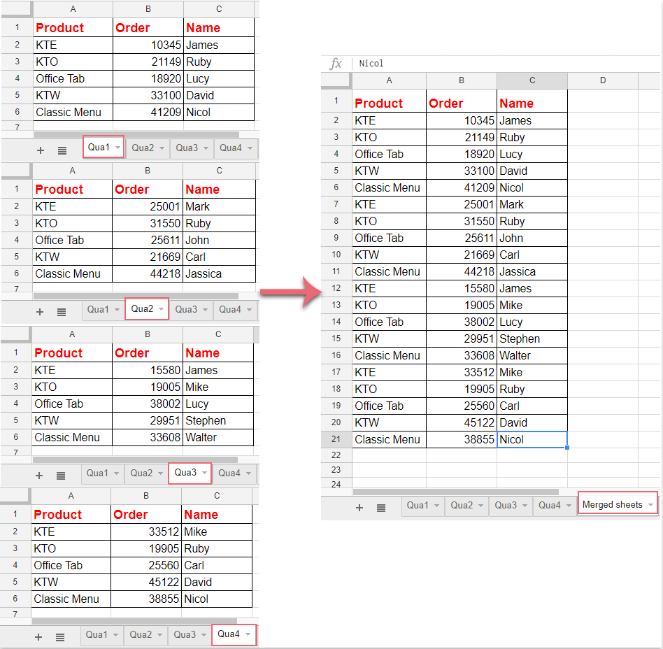 combine multiple excel worksheets into one sheet