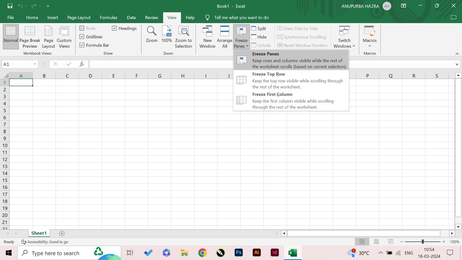 excel worksheet freezing