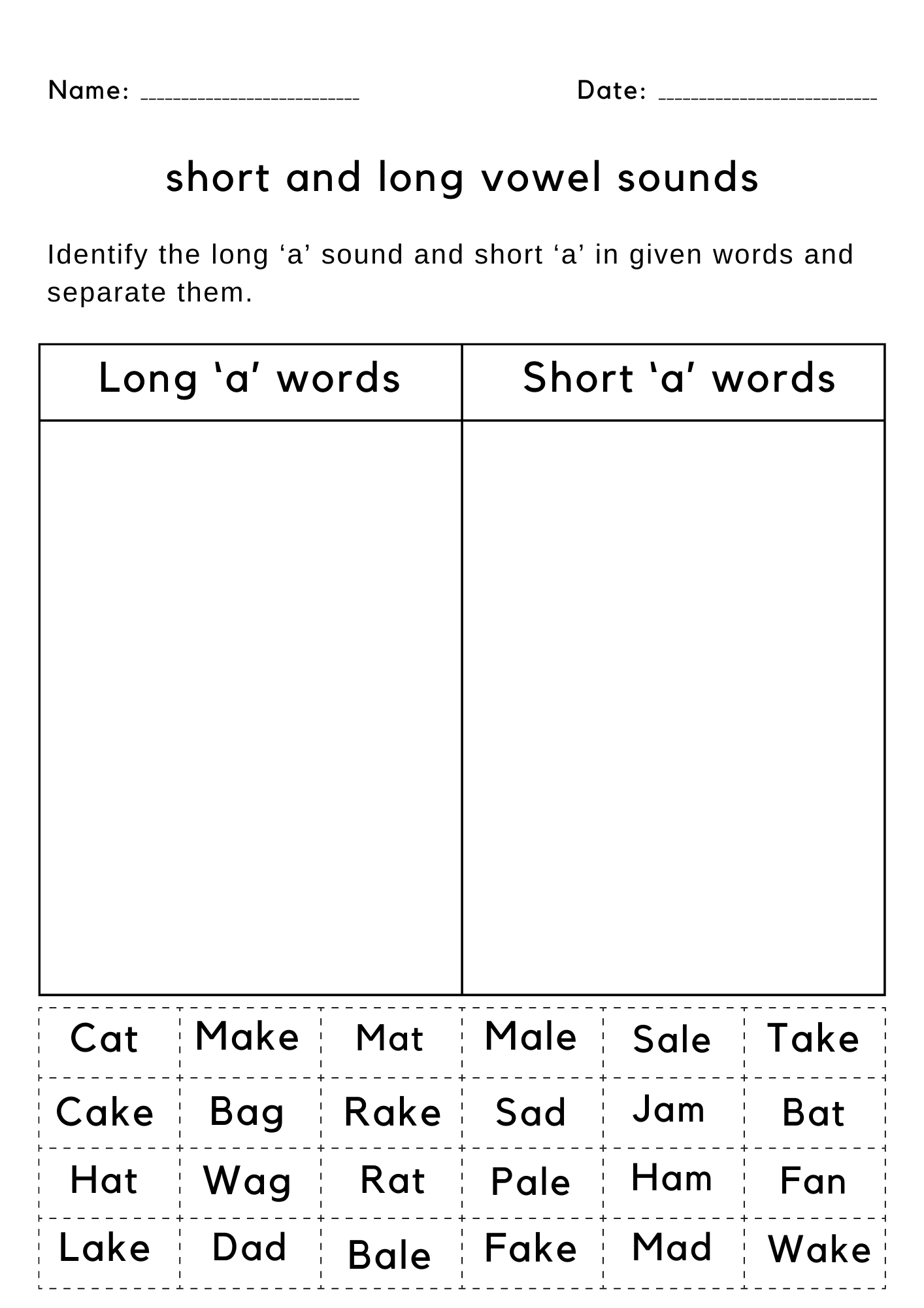 Identifying Long And Short Vowel Sounds Worksheets For 