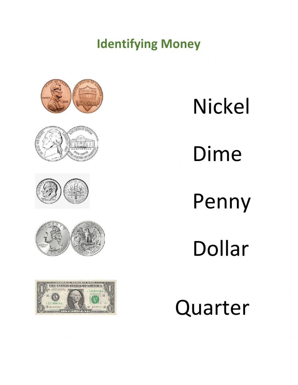 money identification worksheets