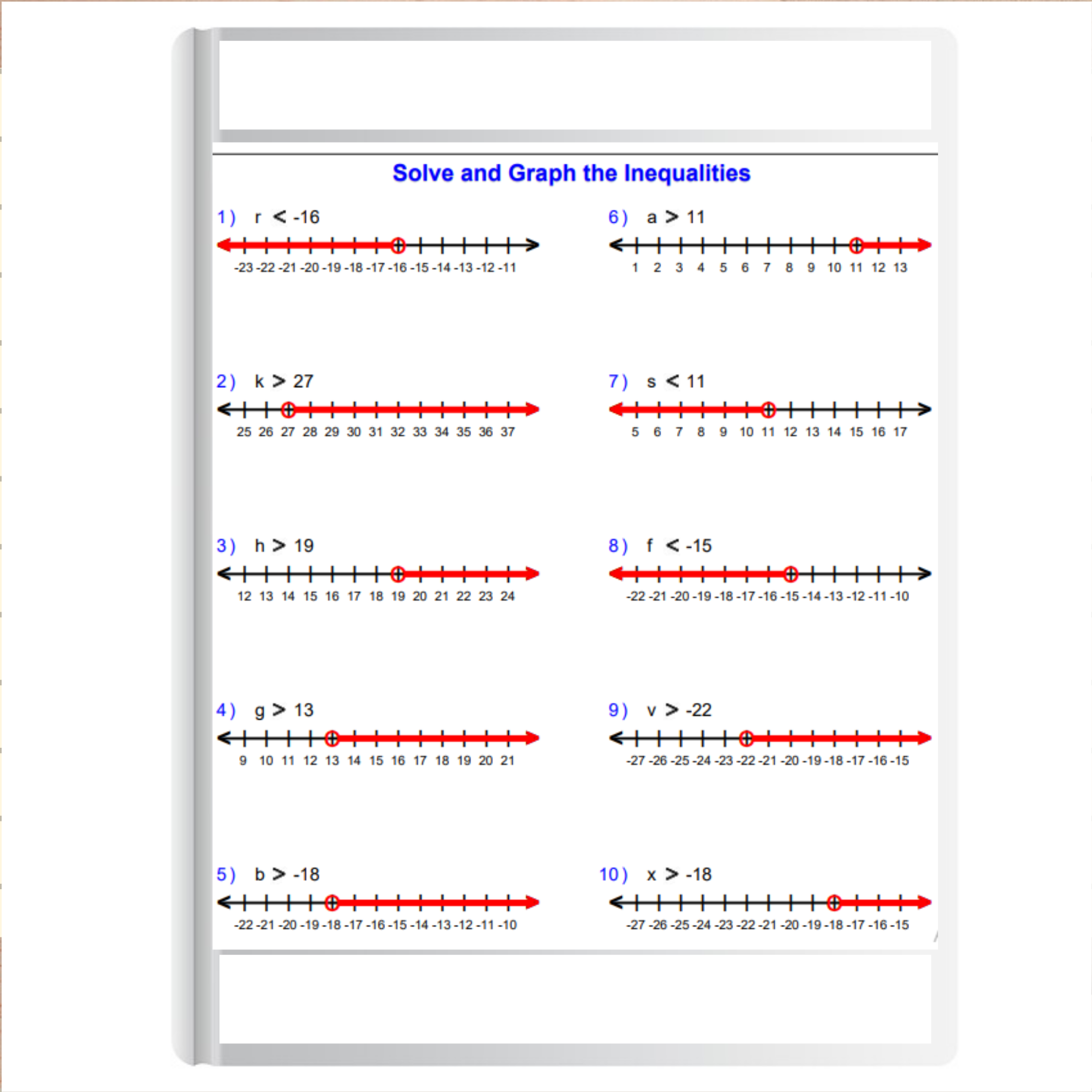 solving and graphing inequalities worksheet