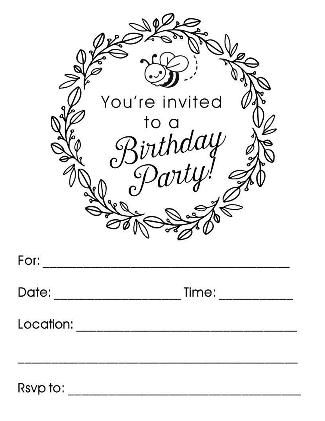 INSTANT DOWNLOAD Printable Fill in Birthday Invitation Bee Party Etsy Australia