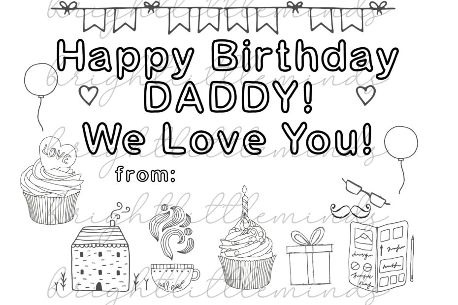 Instant Download Printable Happy Birthday Daddy DIY Kids Activity Coloring Gift Fun Card Made By Kids Letter A4 PDF