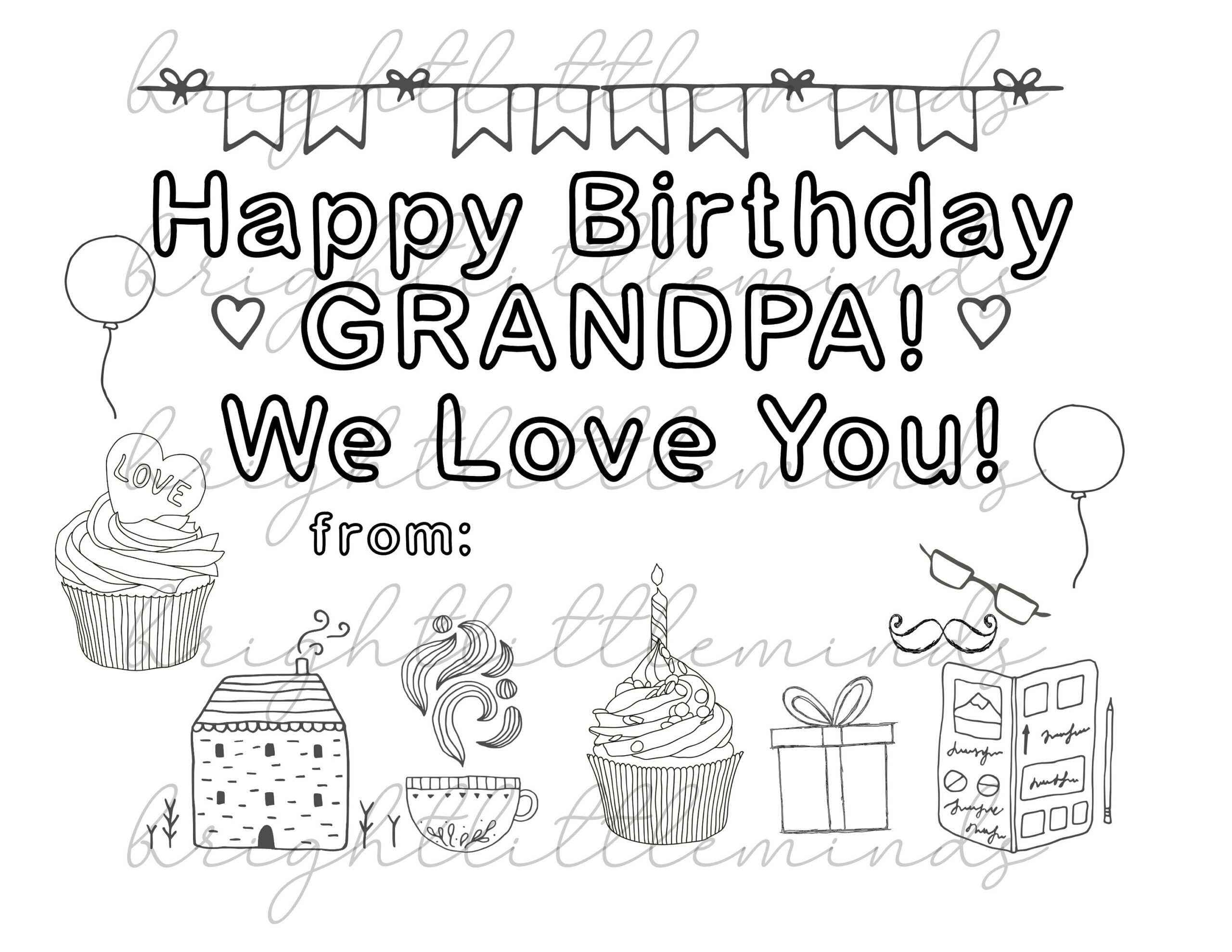 Instant Download Printable Happy Birthday Grandpa DIY Kids Activity Coloring Gift Fun Card Made By Kids Letter A4 PDF