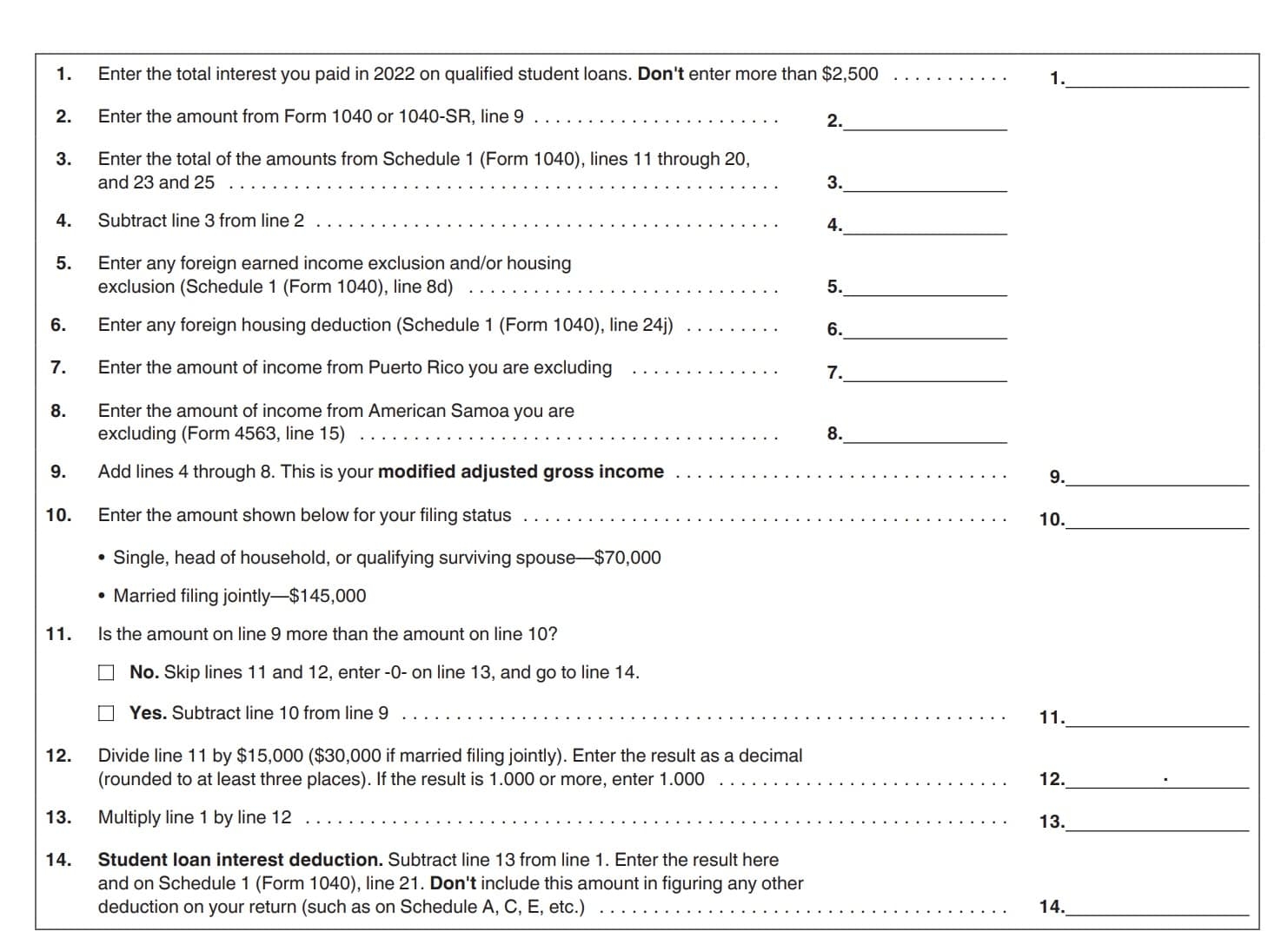 scheule a tax and interest dueduction worksheet 2022