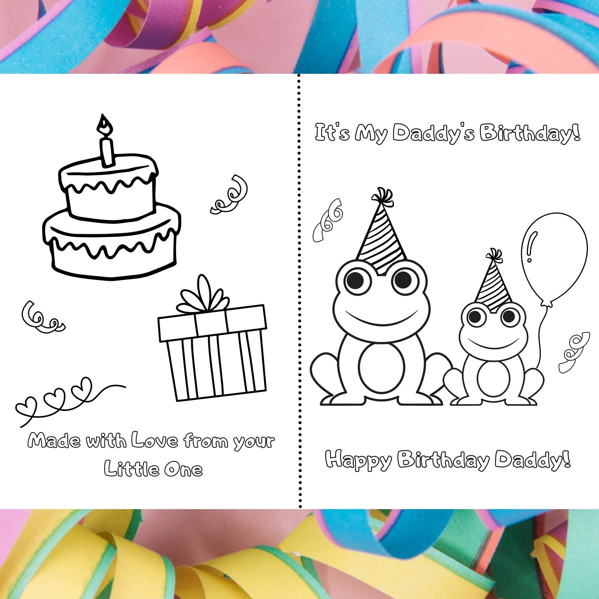 It s My Daddy s Birthday Printable Foldable Kid Birthday Card To Color Dad U0026 Son Or Daughter Frogs