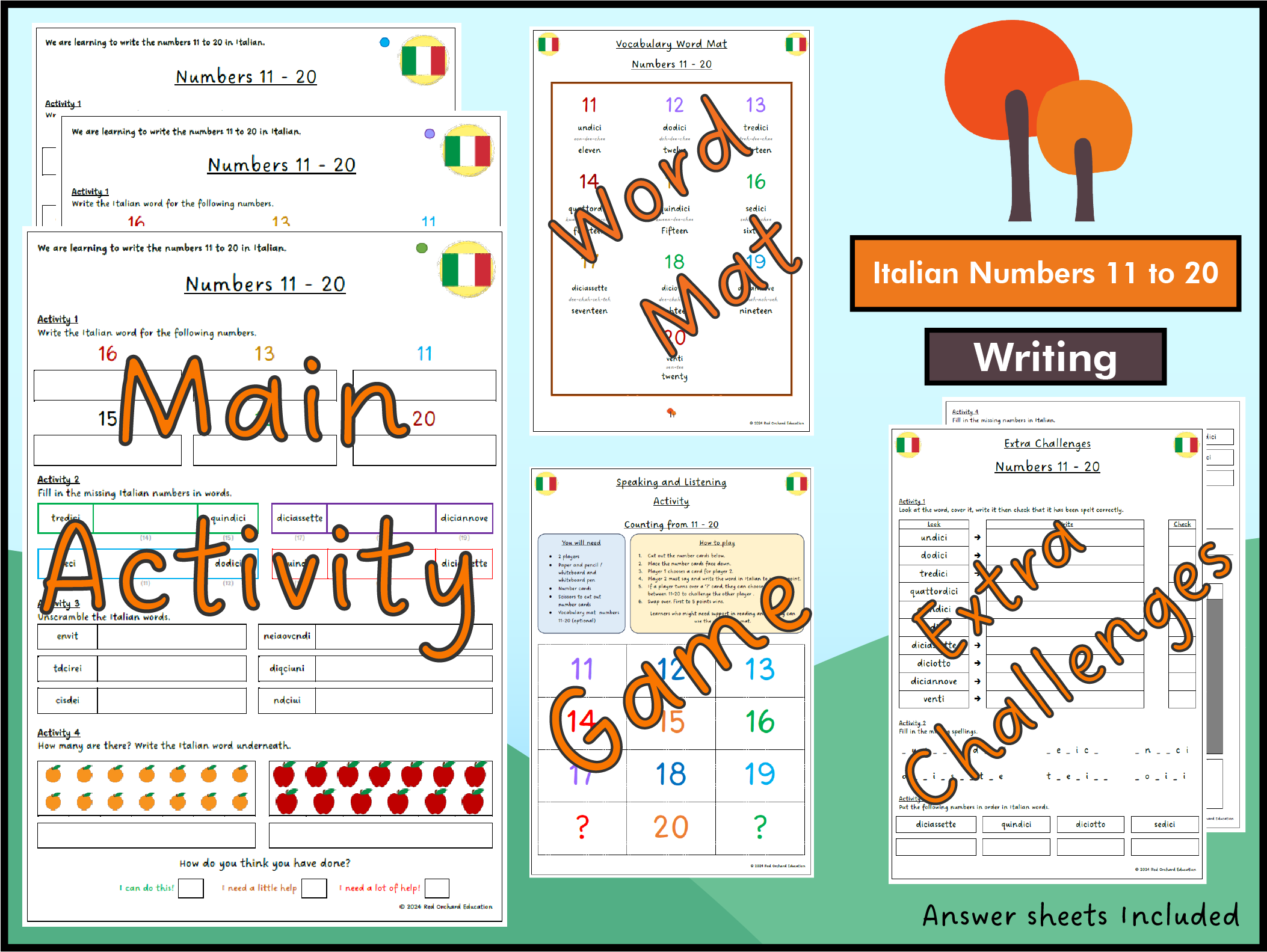 Italian Numbers 11 To 20 Writing Bundle KS1 KS2 Teaching Resources
