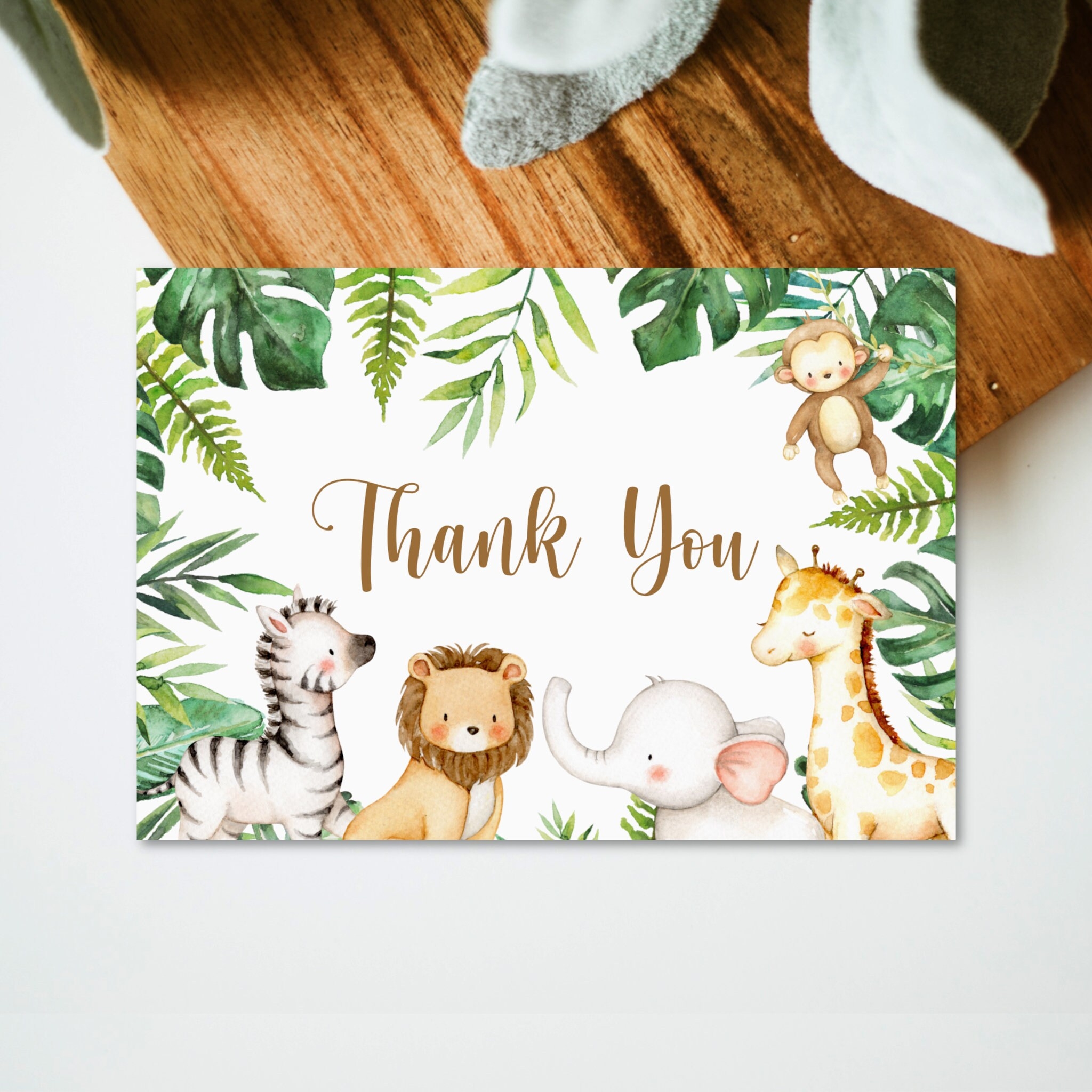 Jungle Thank You Cards Jungle Baby Shower Safari Birthday Thank You Note Card Printable Template NOT Editable 0127 Etsy