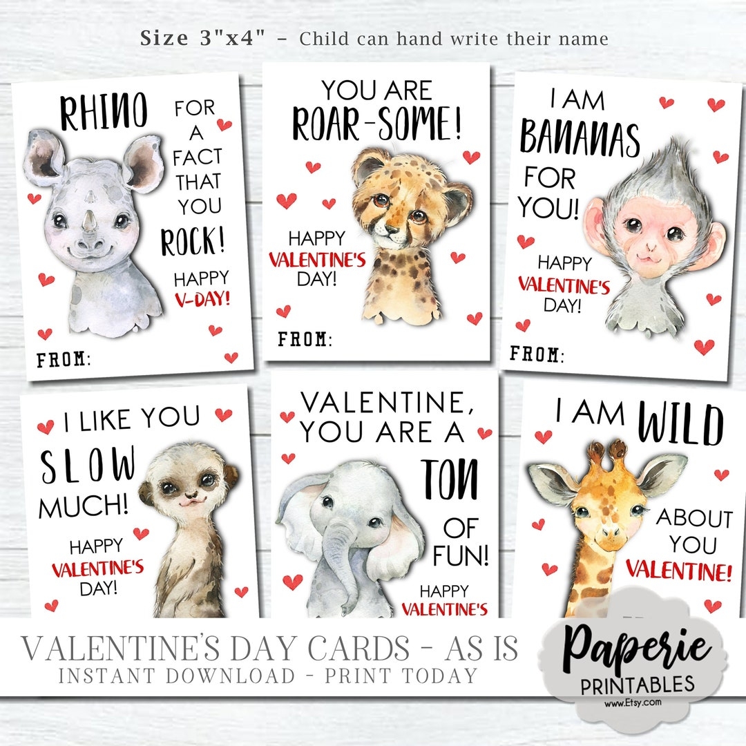 printable animal valentines day cards