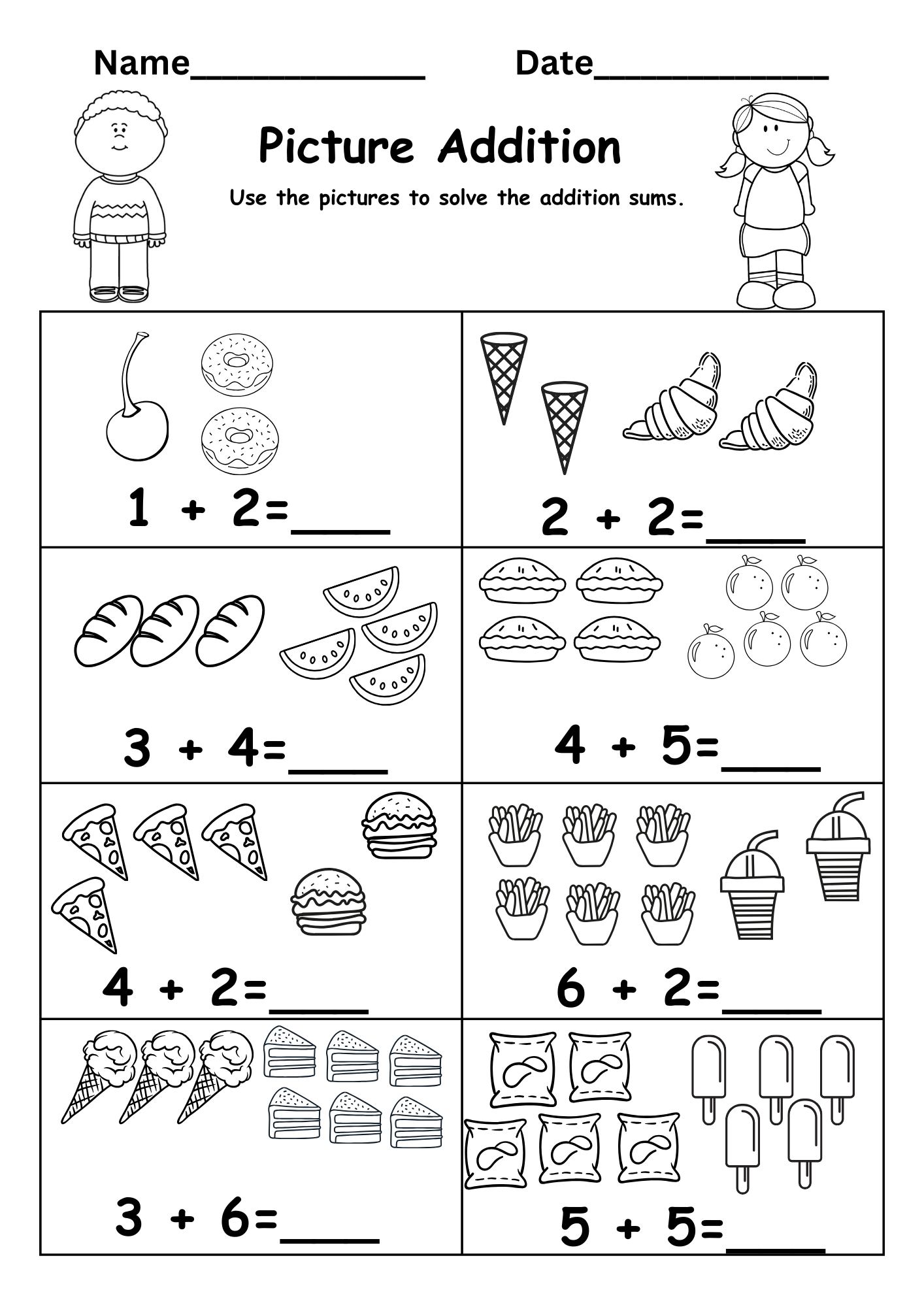 addition worksheet for kindergarten