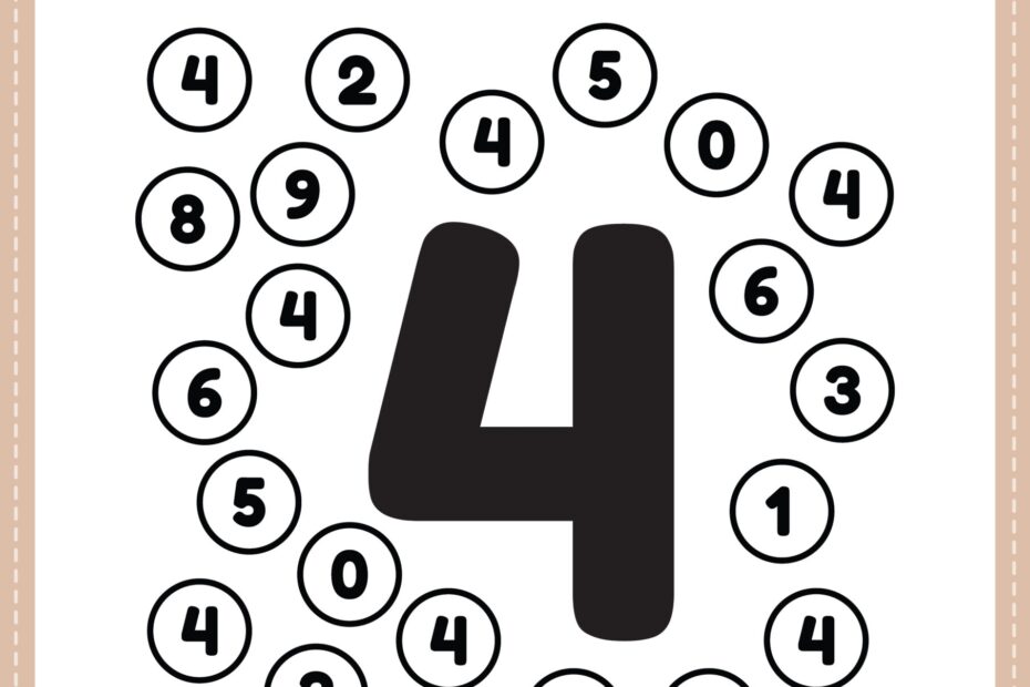 Kindergarten Math Worksheet Number 4 Coloring Free Printable