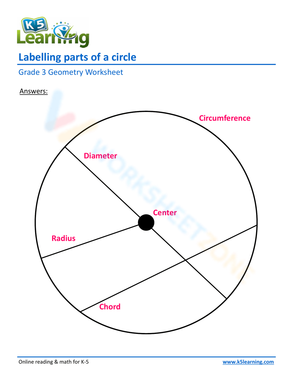 parts of a circle worksheet