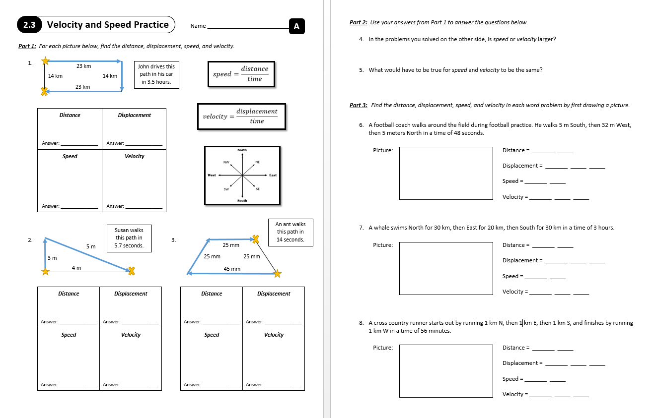 speed and velocity practice worksheet