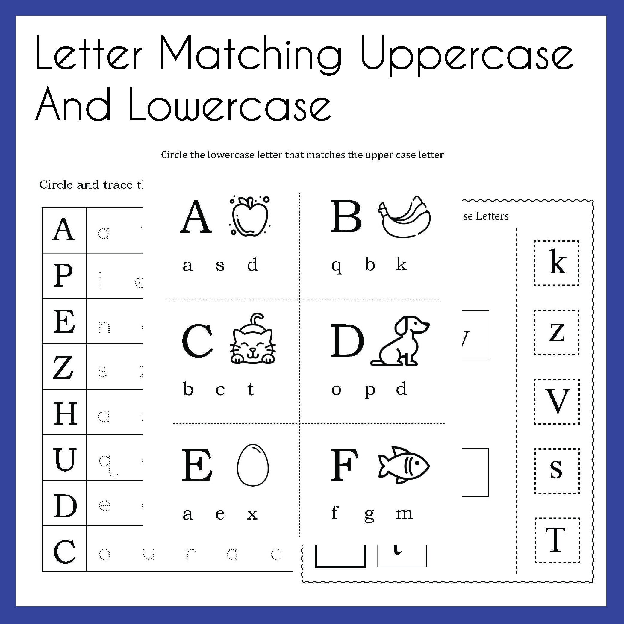 Letter Matching Uppercase And Lowercase Worksheets printable PDF 