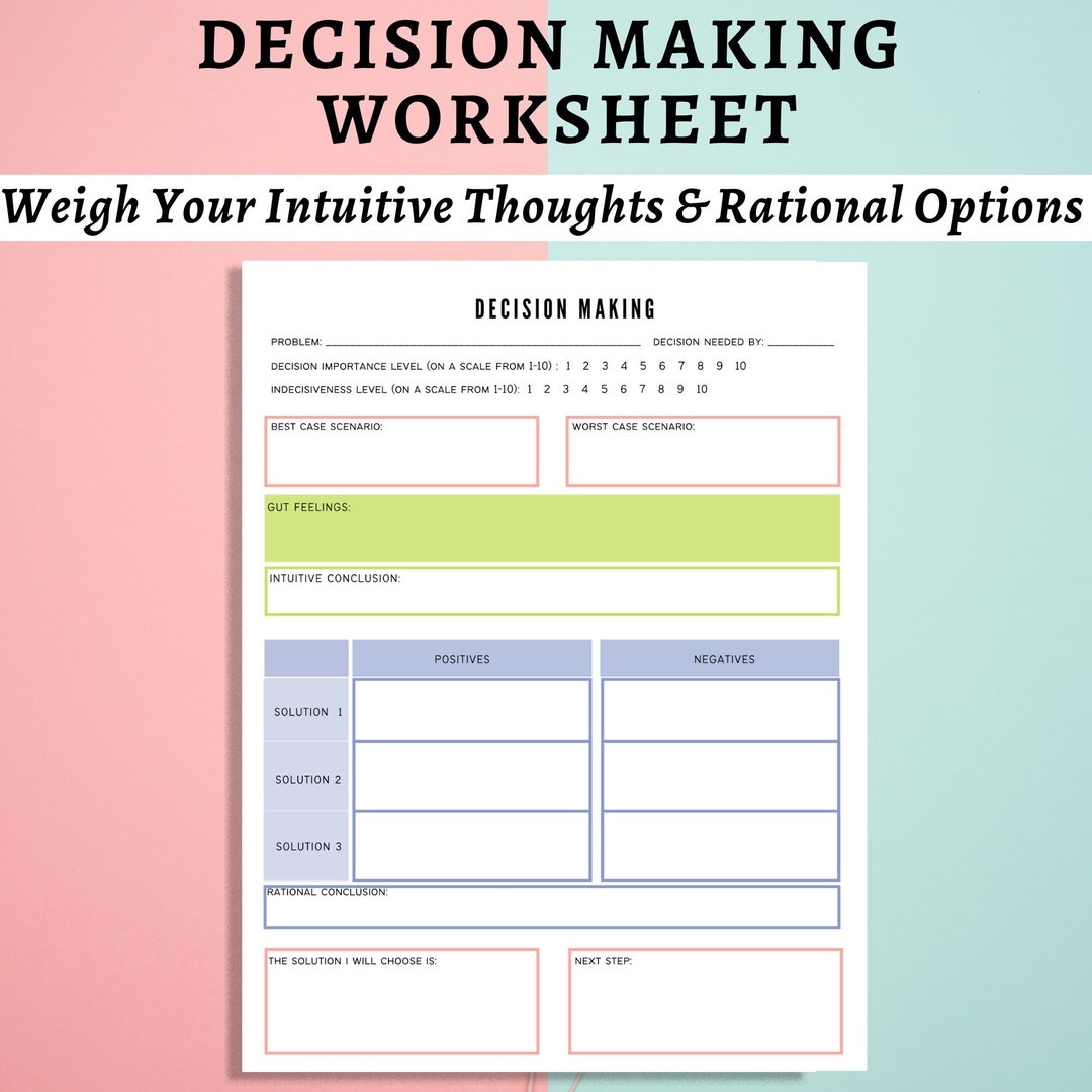 Make A Decision Worksheet Decision Making Indecisive Self Esteem Confidence Codependence Worksheet Emotional Therapy Journals Etsy